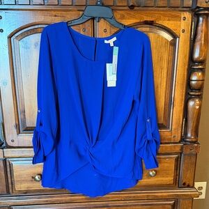 Skies Are Blue Royal Blue Twist-Front Long Sleeve Top